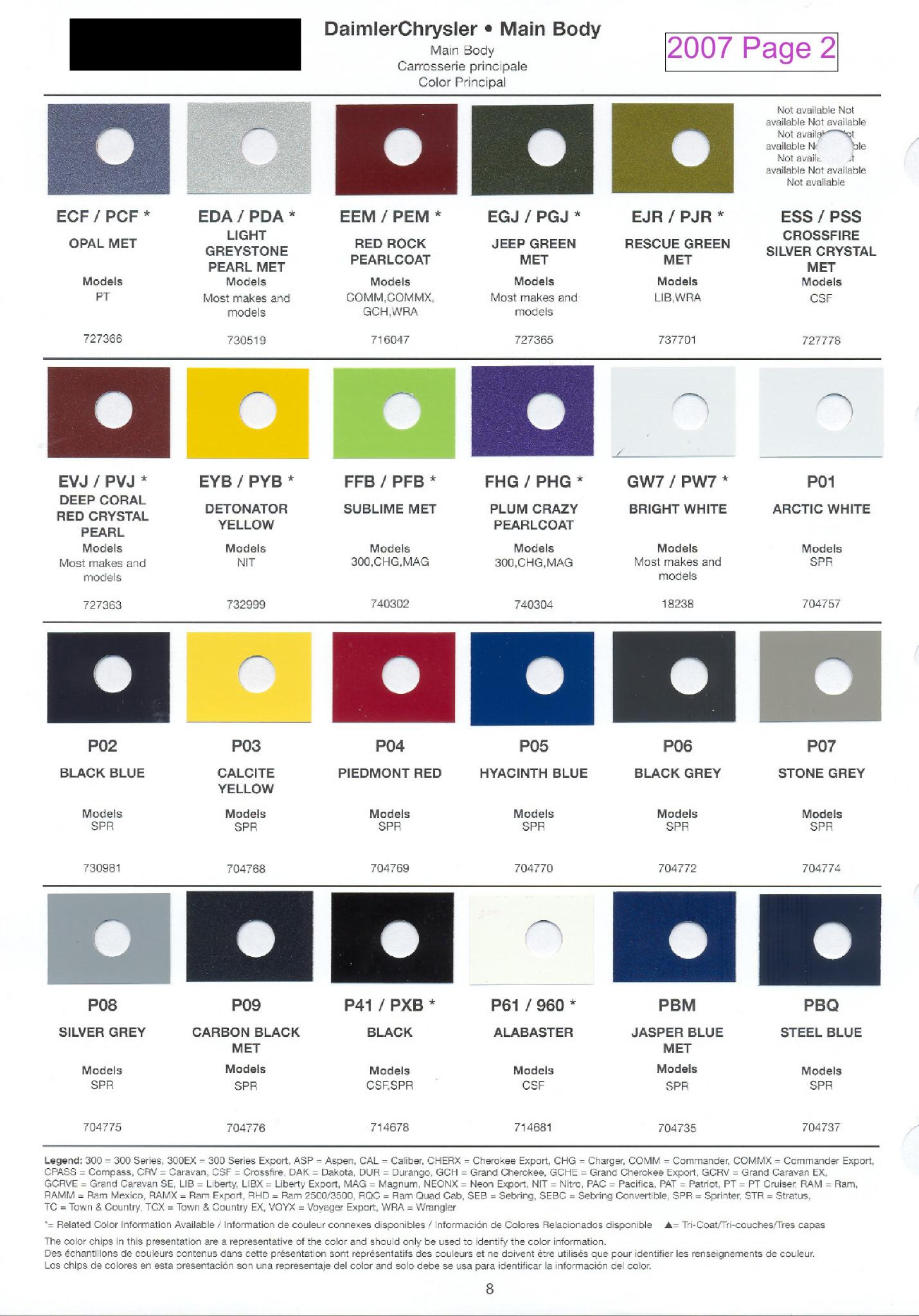 2007 Chrysler Paint Codes Chrysler Paint (Color) Code Chart For Exterior Vehicles