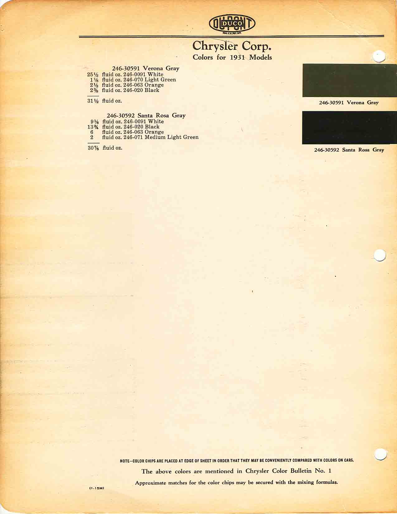 1931 Chrysler Corporation Color Chart Chrysler Paint (Color) Code Chart For Exterior Vehicles