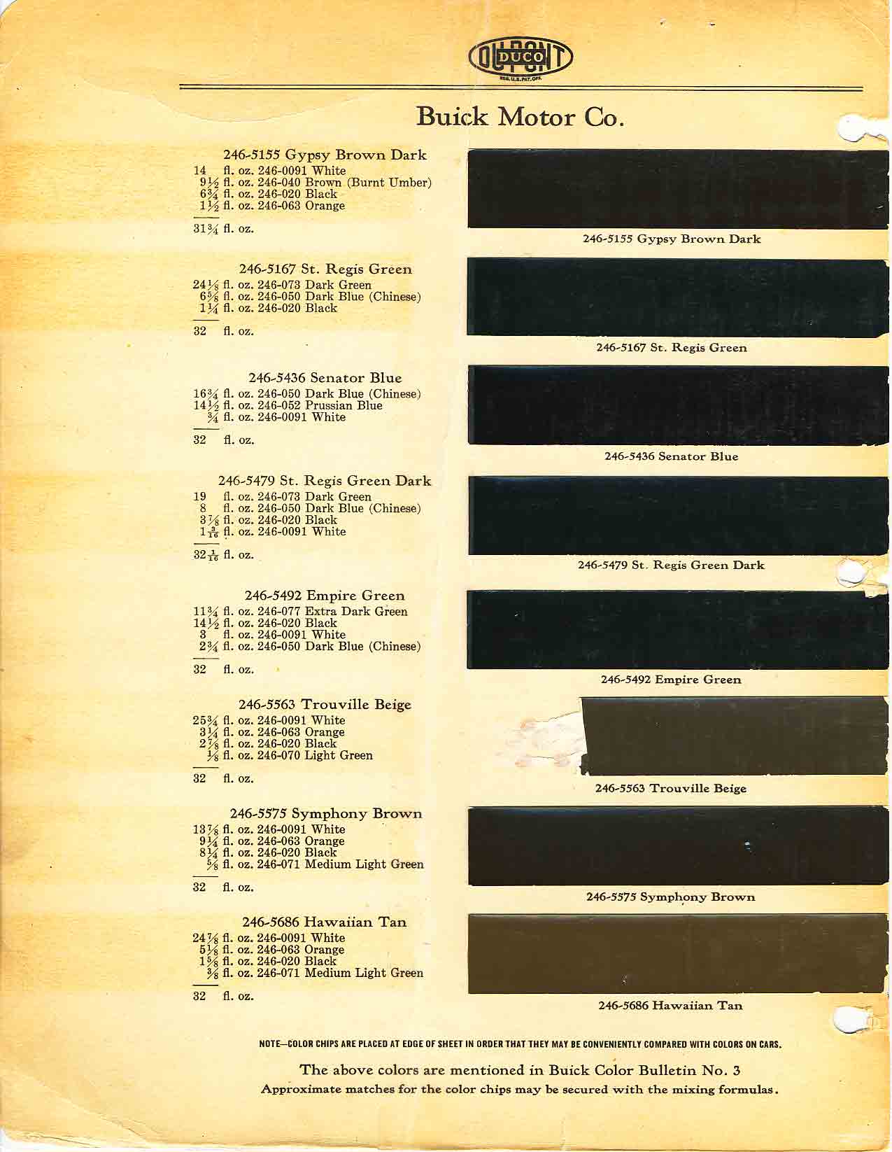 Buick color chart that contains color codes and paint swatches for the exterior color of a Buick vehicle.