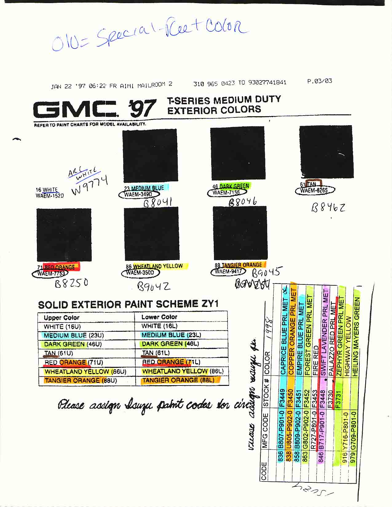 Dupont Special Color Chart for Chevrolet and GMC Chevrolet and GMC Truck Color Chart
