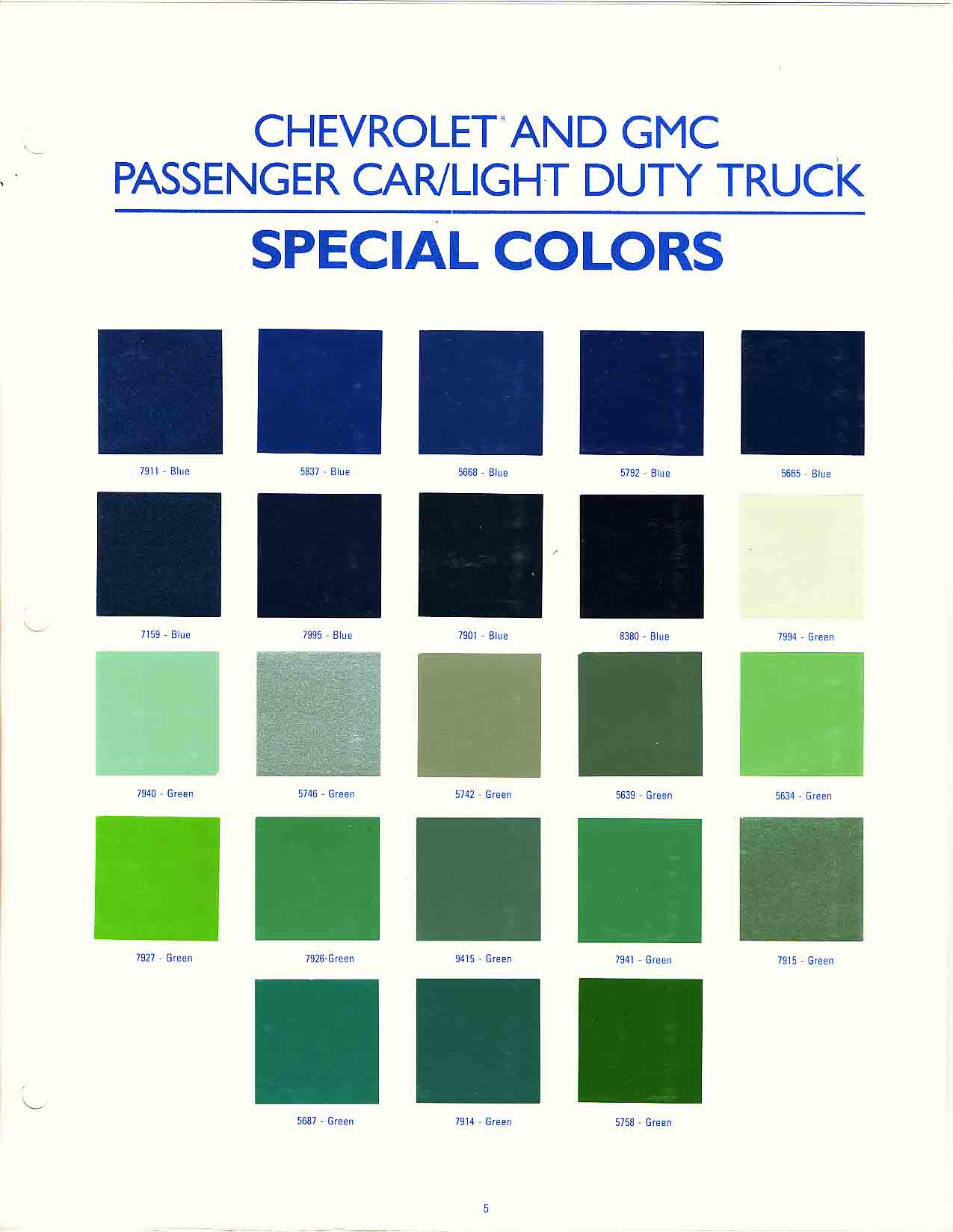 Dupont Special Color Chart for Chevrolet and GMC Chevrolet and GMC Truck Color Chart