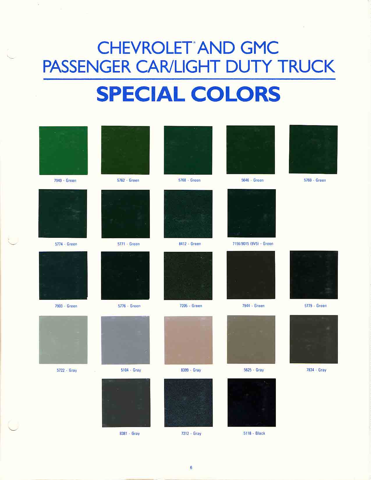 Dupont Special Color Chart for Chevrolet and GMC Chevrolet and GMC Truck Color Chart