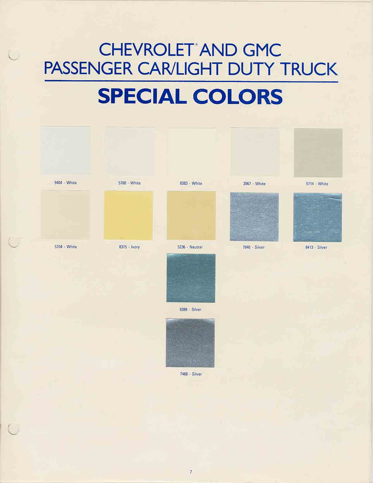 Chevrolet and GMC Truck Color Chart