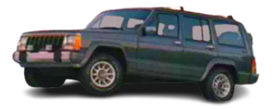 1989 Jeep Cherokee Vehicle Example A jeep Cherokee Doing a jump off the ground and painted in blue with a transparent background