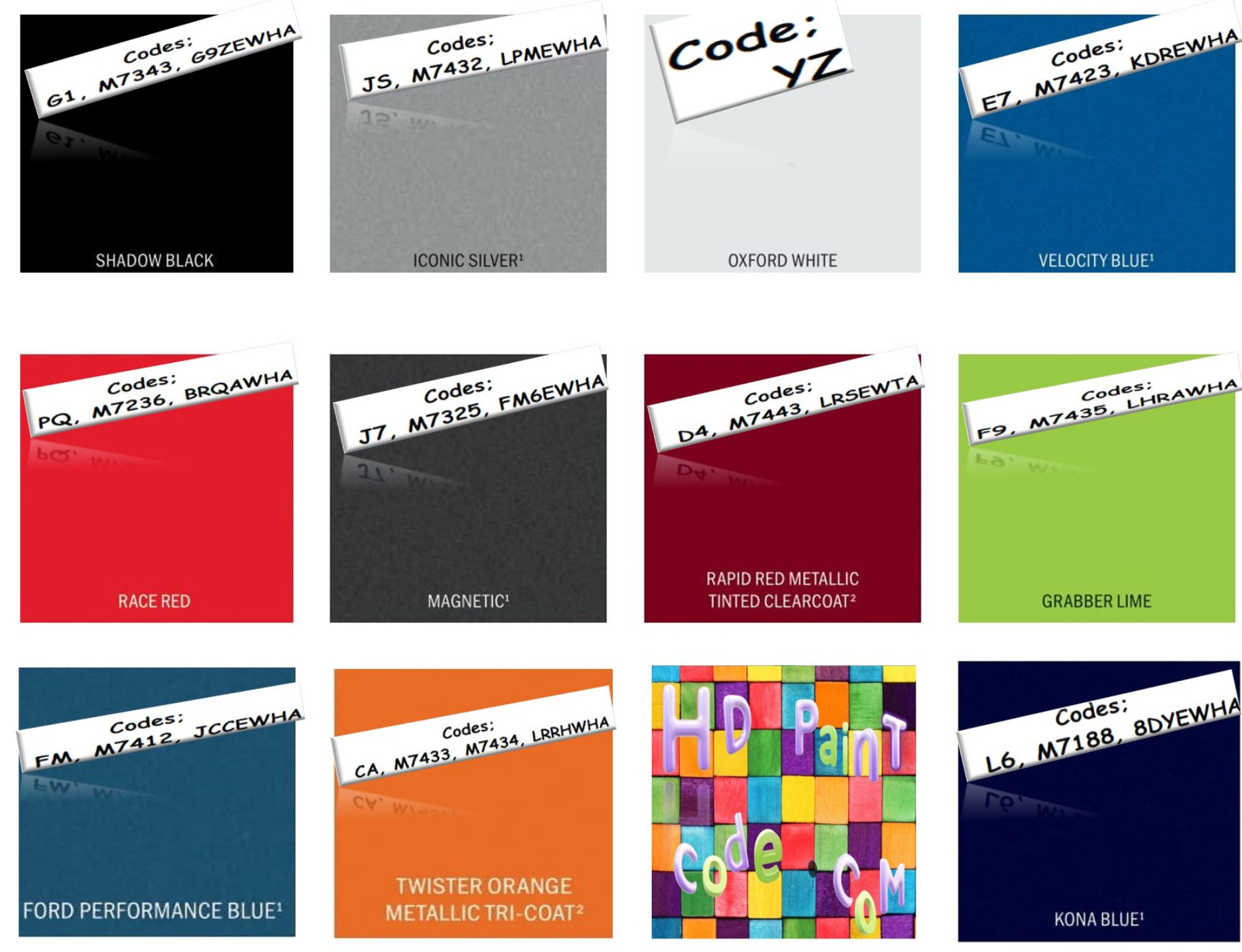 2020 Mustang Color Code Chart g1, js, pq, j7, yz, fm, ca, l6, d4, f9,e7