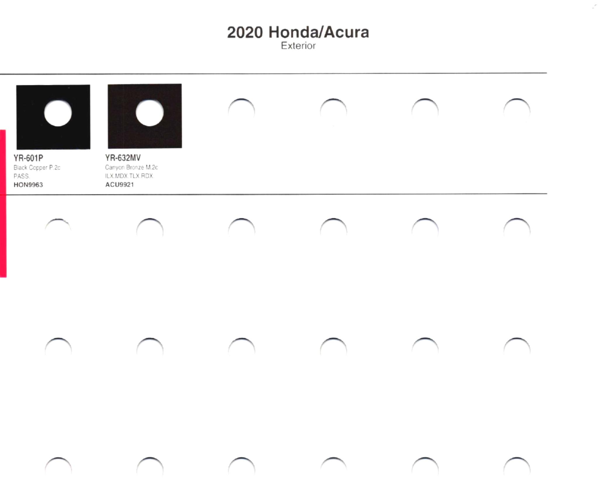 Exterior paint chips and their ordering codes for Honda and Acura Vehicles