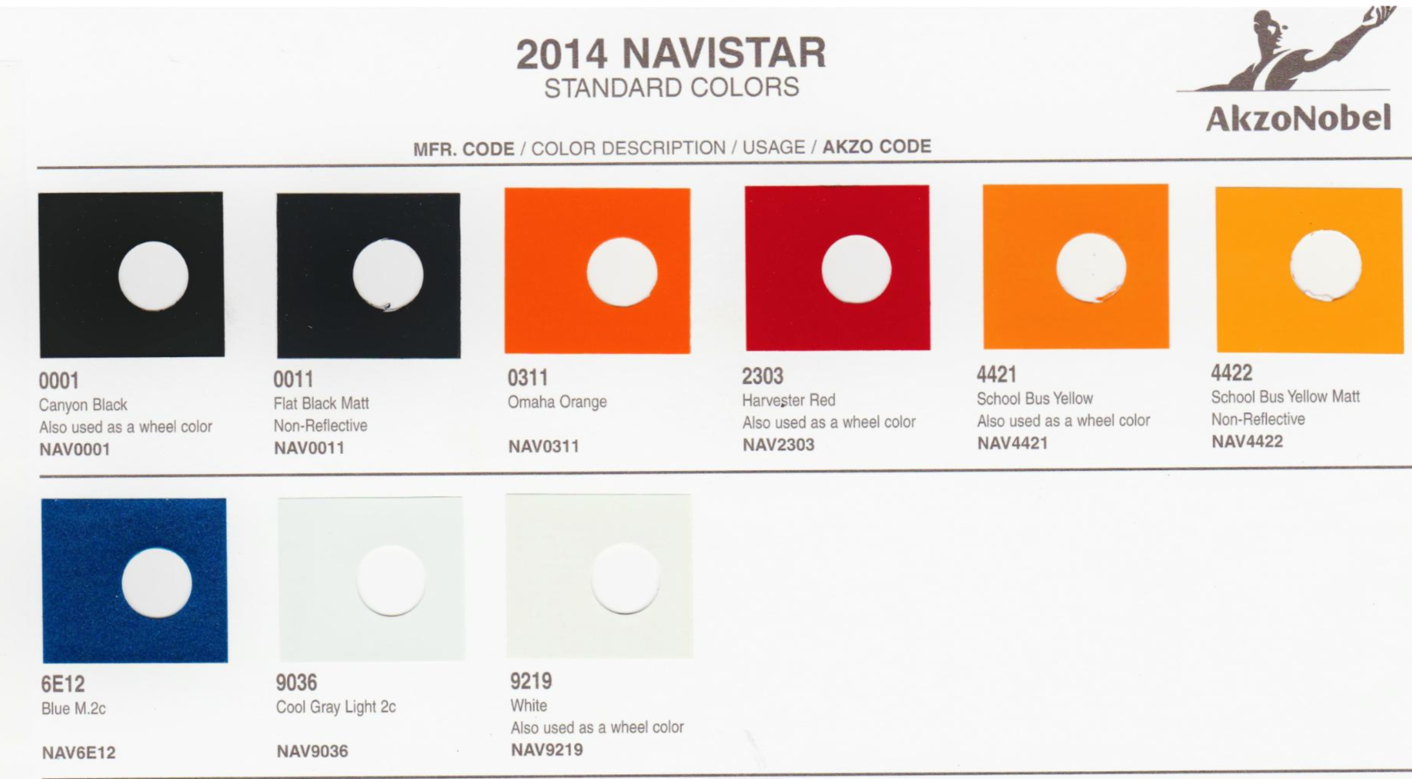 exterior codes and color examples uses on navistar vehicles