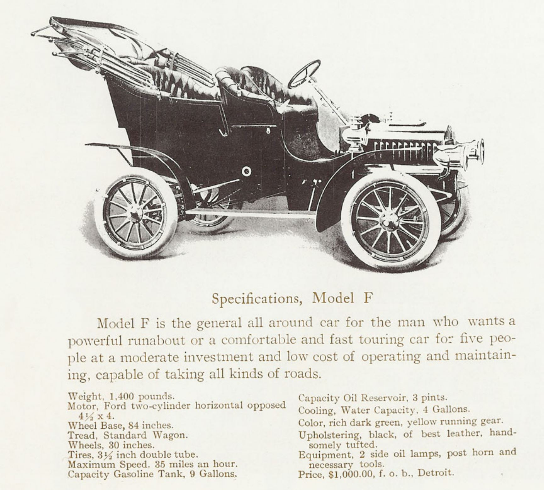 1906 Ford Model F Paint Chart A page from the brochure of the 1906 Model f