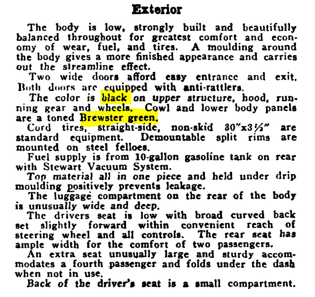 1920 Chevrolet "Four Ninety" Sedan Paint Colors Exterior Paint Colors