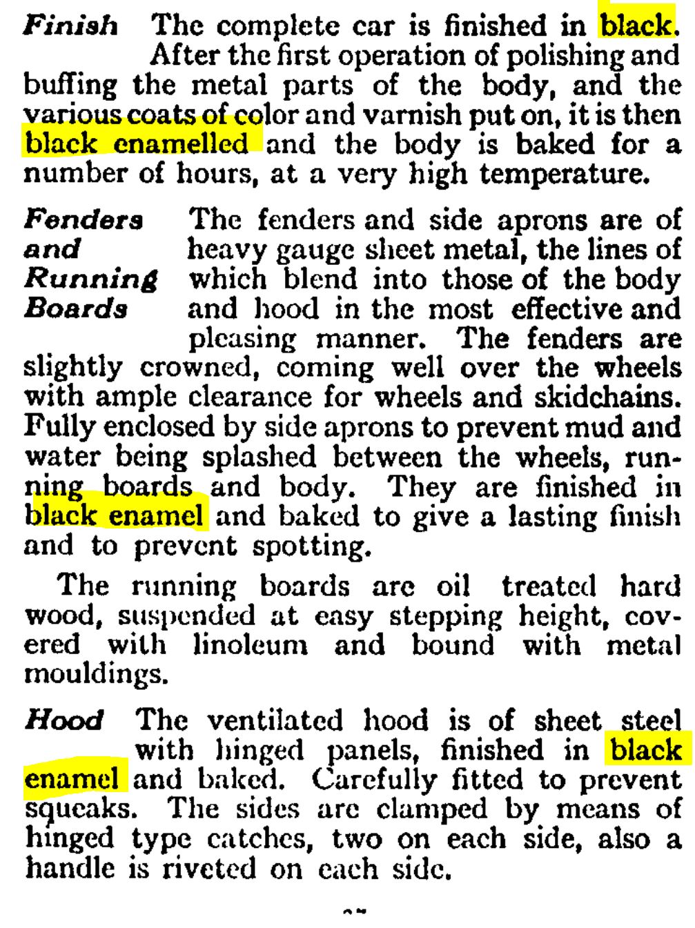 1921 Chevrolet All "Four Ninety" Models Paint it black! Exterior Paint Colors