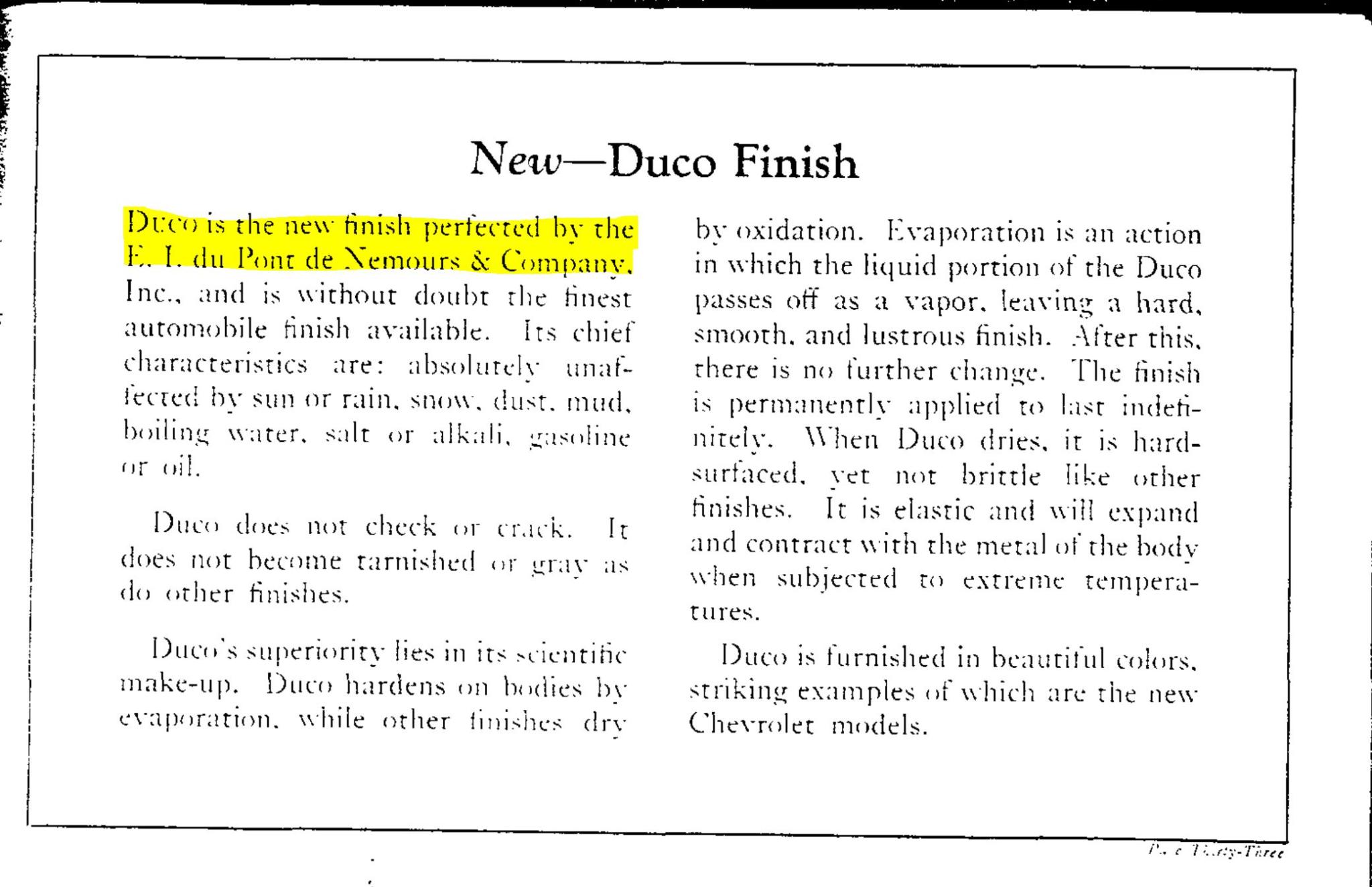 1925 Duco Chevrolet Announcement Exterior Paint Colors