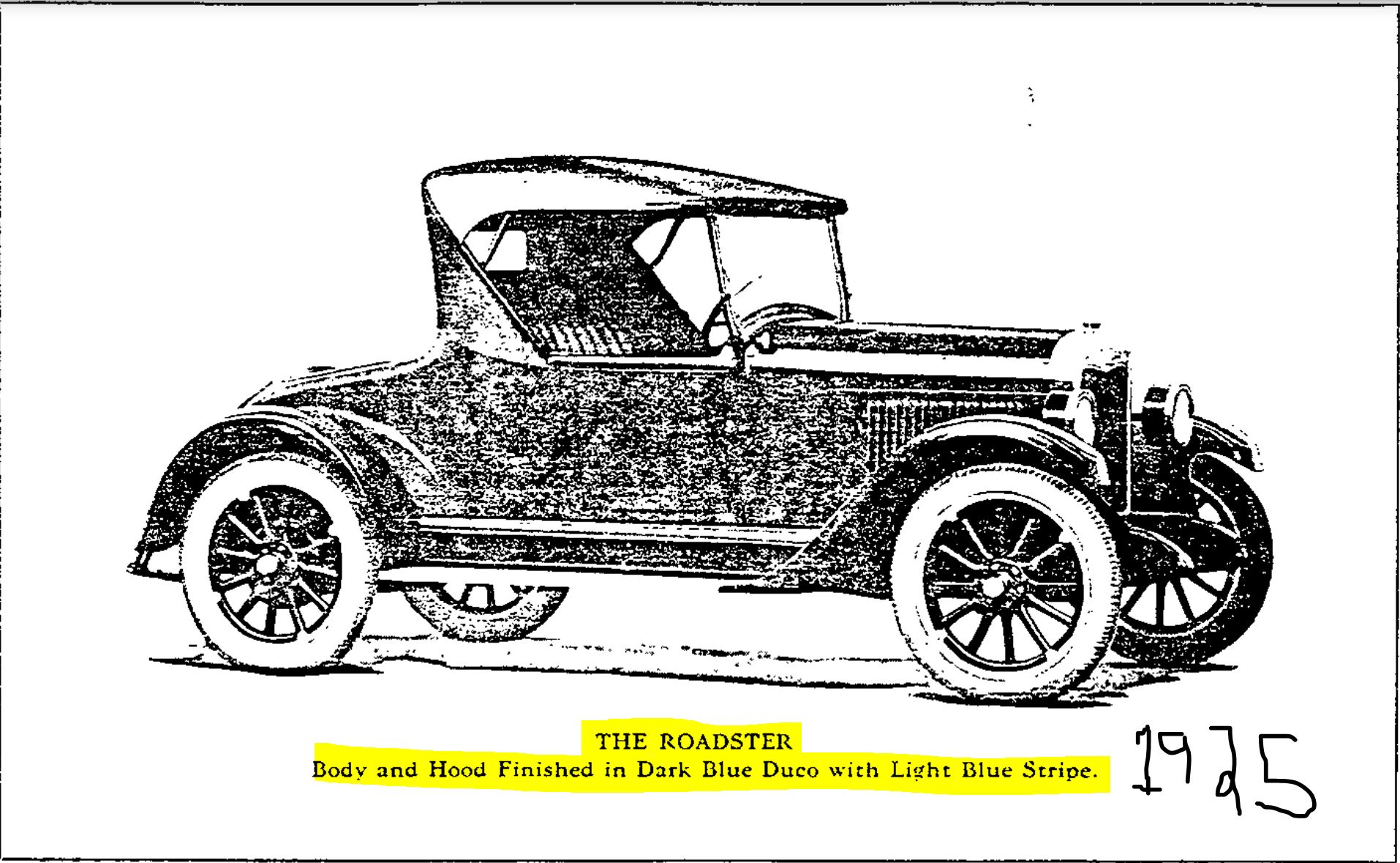 1925 Chevrolet Roadster Exterior Paint Colors