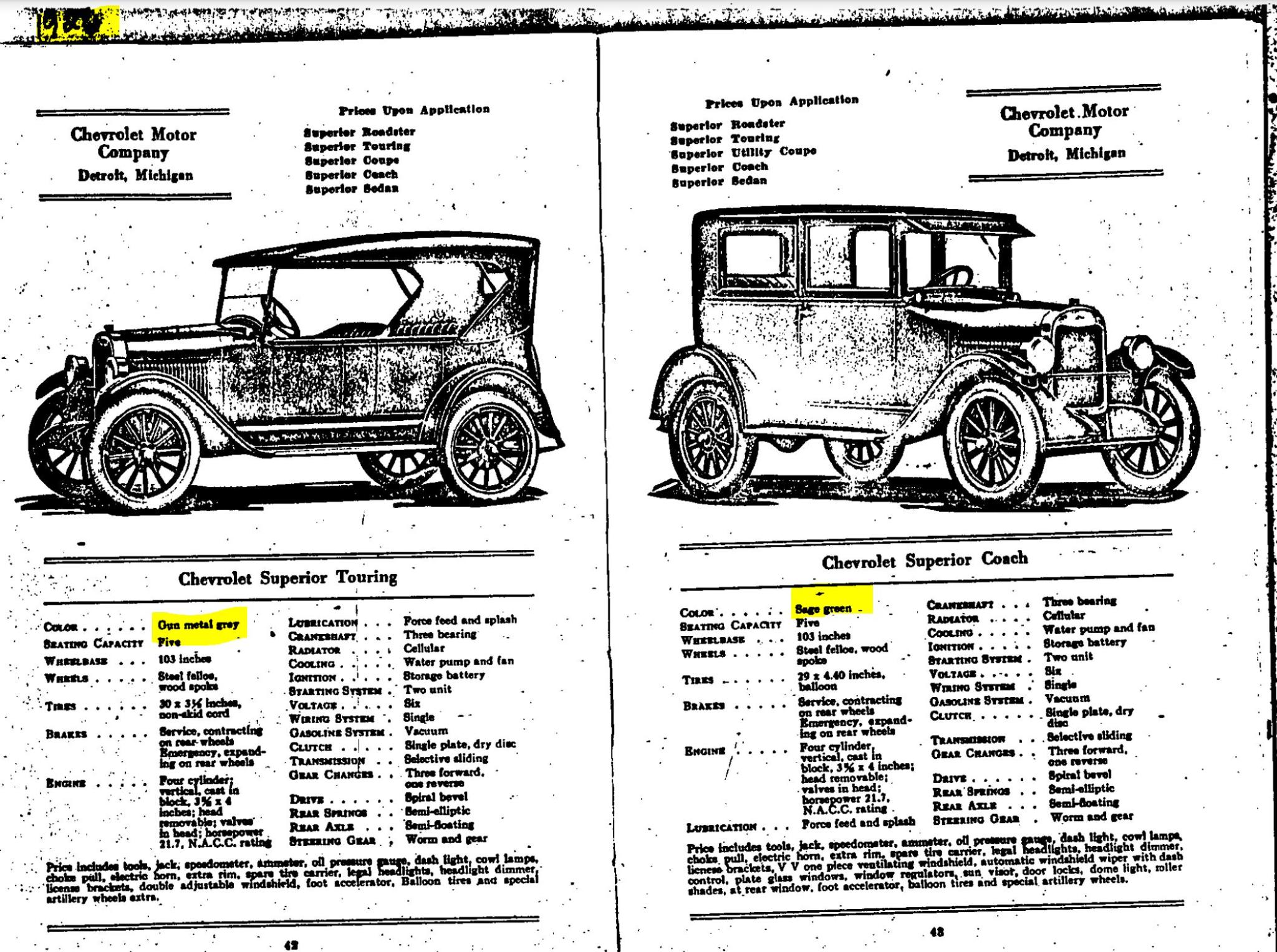 1926 Chevrolet Colors Exterior Paint Colors