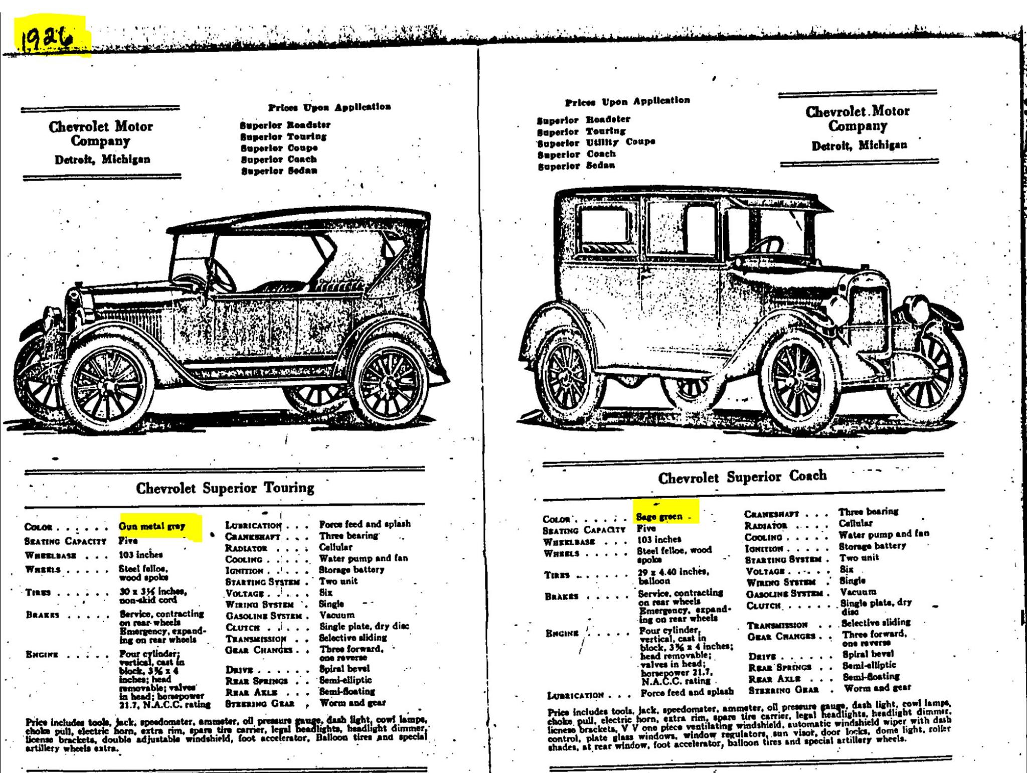 1926 Chevrolet Colors Exterior Paint Colors