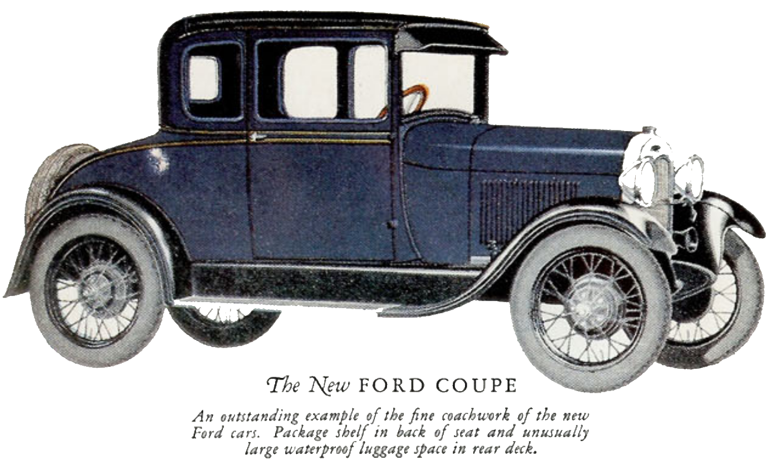 Sketch of a 1928 ford coupe model a from the ford brochure