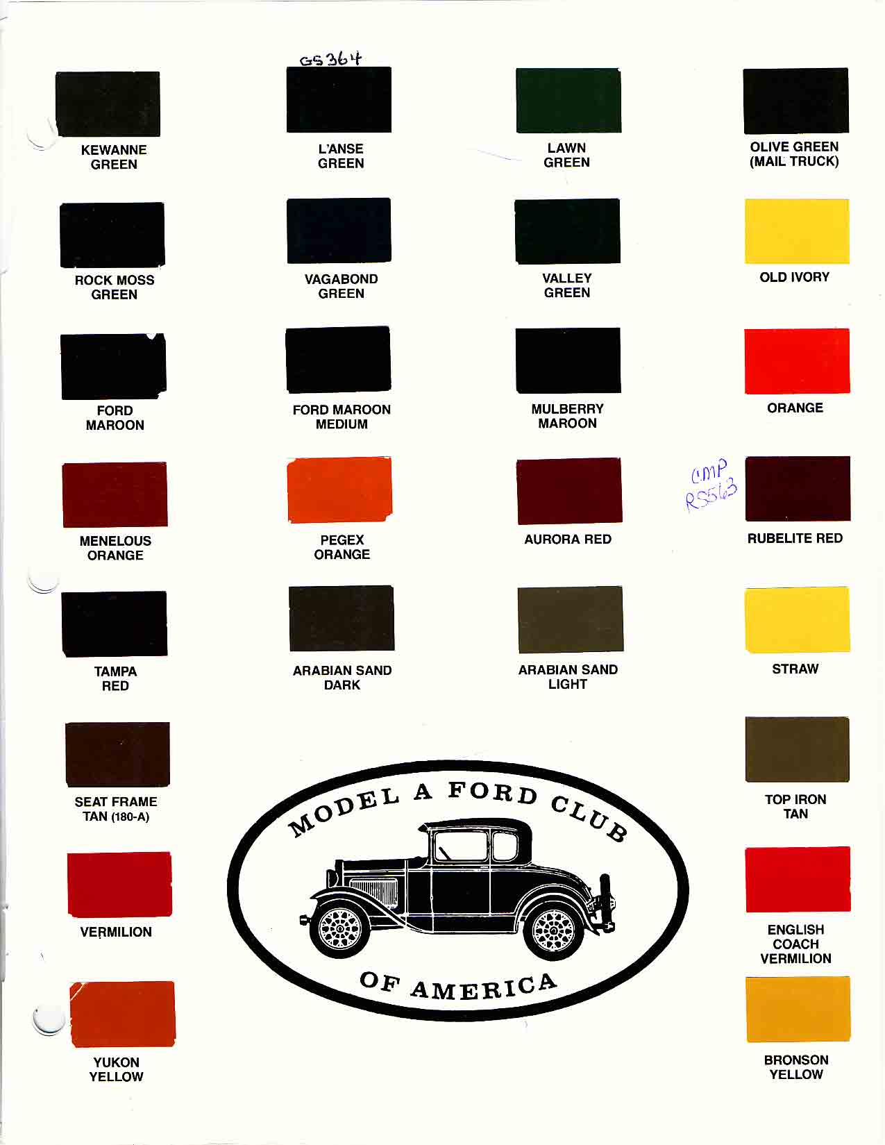 1928 to 1931 Ford Model A Paint Charts colors used on Ford Model A's in 1928, 1929, 1930, 1931