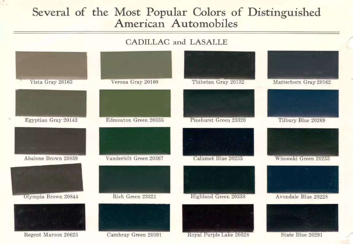 colors and ordering codes for those colors used on 1930 vehicles