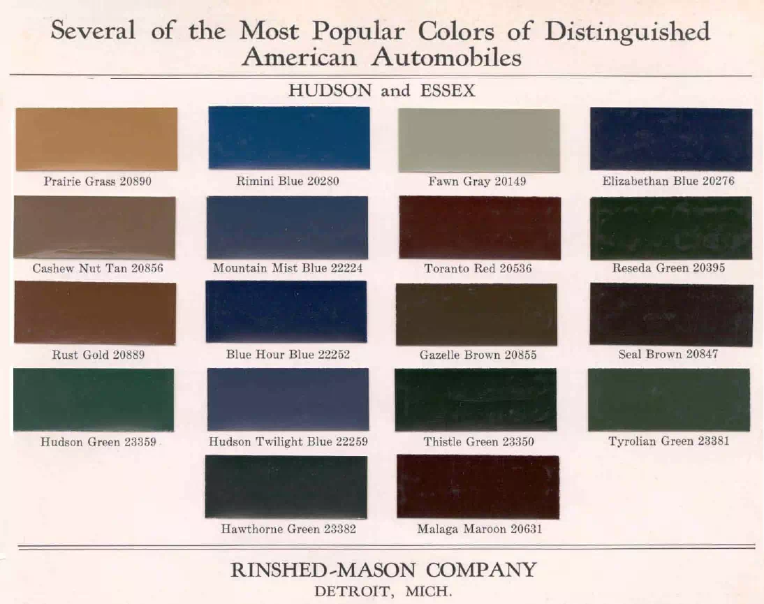 colors and ordering codes for those colors used on 1930 vehicles