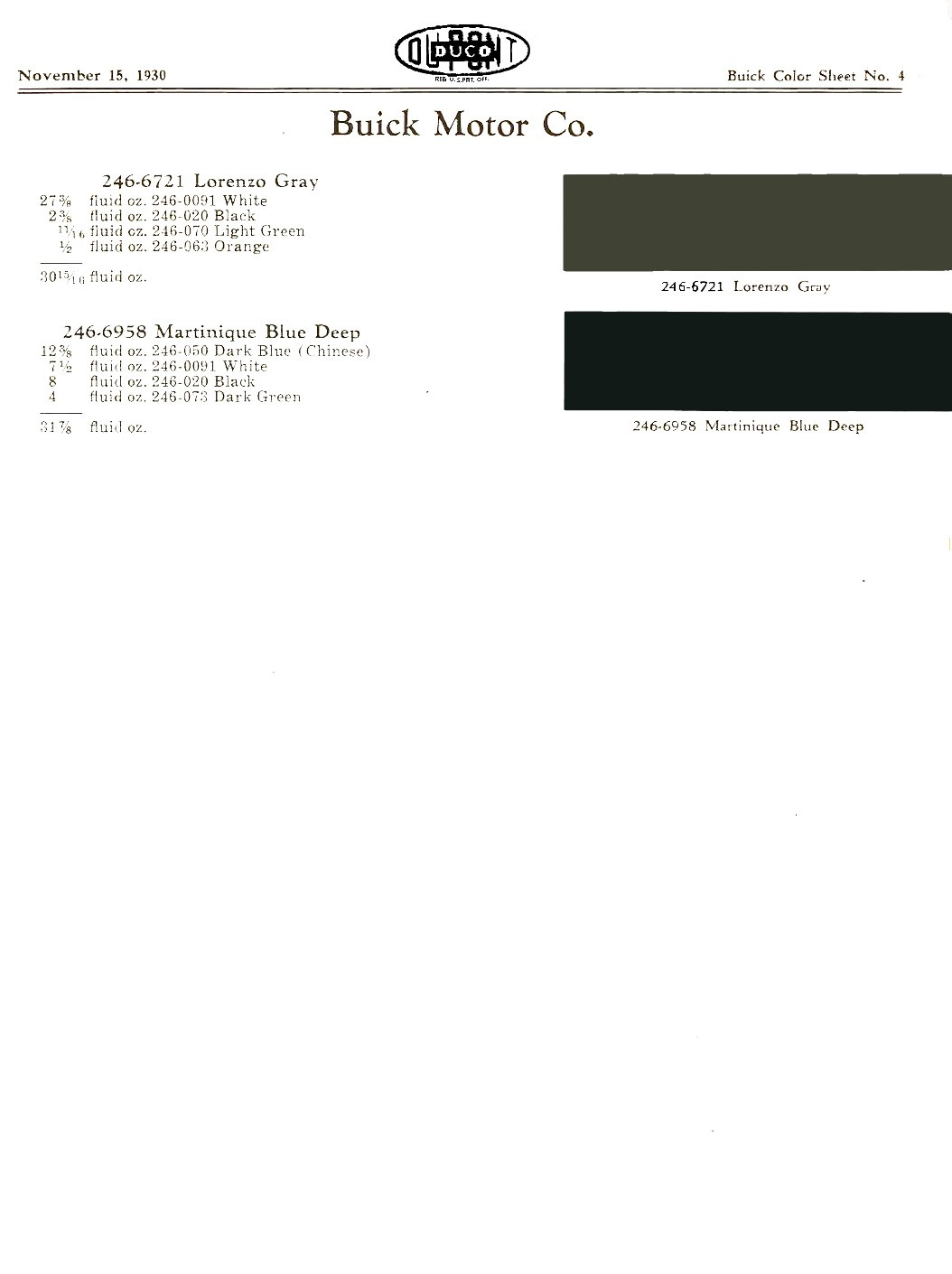 Colors and formulas used on buick in 1930