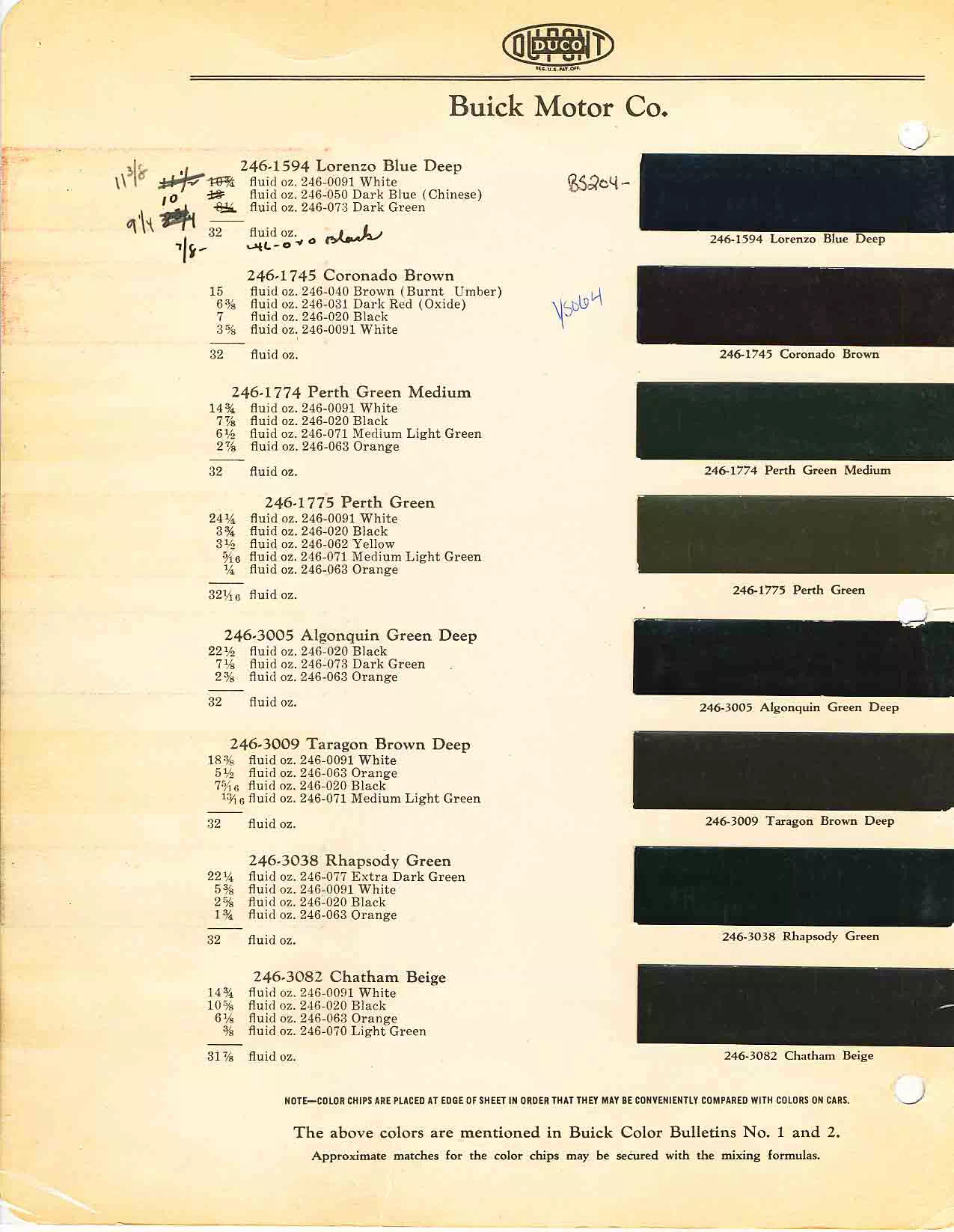 colors and ordering codes for those colors used on 1930 vehicles