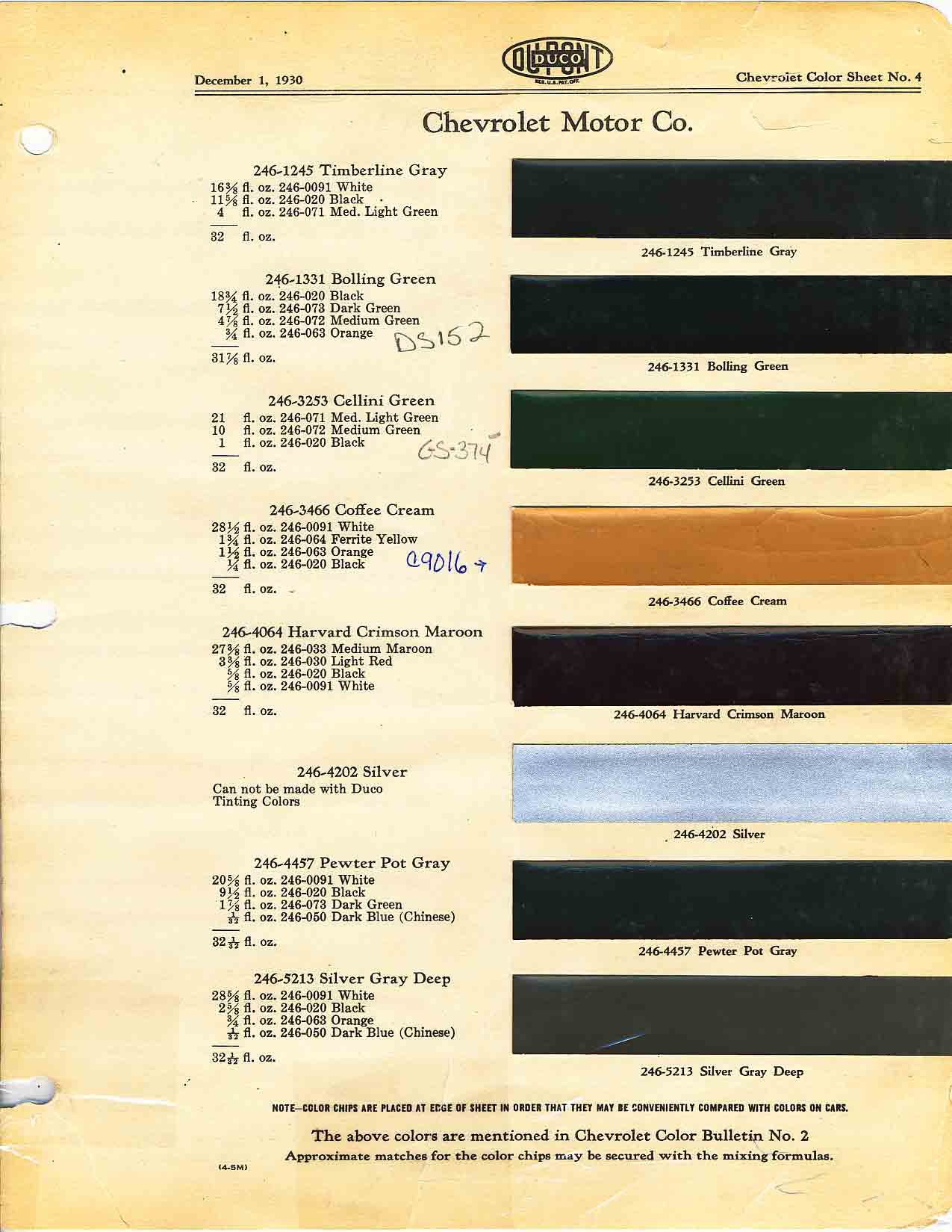 Paint Codes and Color Swatches used by Chevrolet on Vehicles