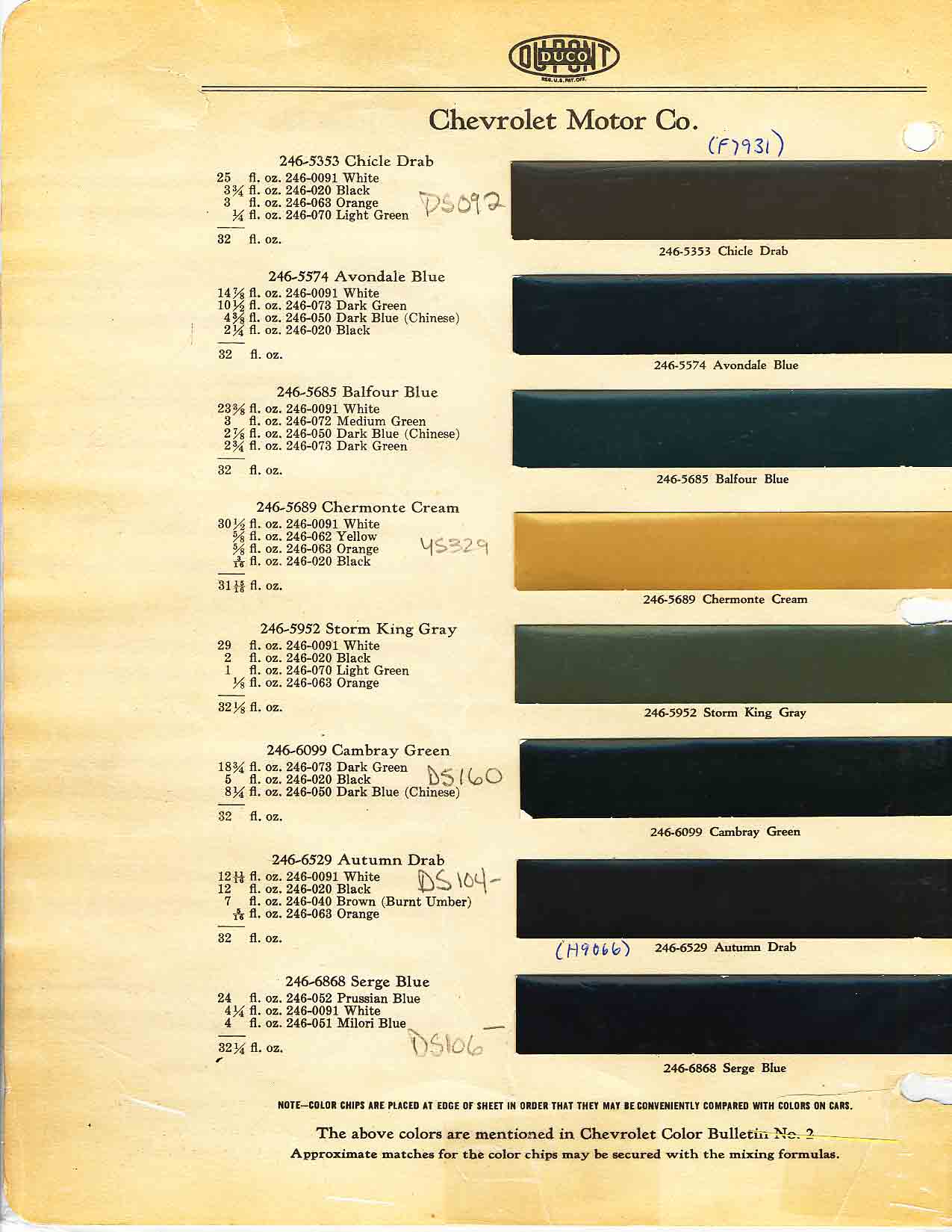 Paint Codes and Color Swatches used by Chevrolet on Vehicles