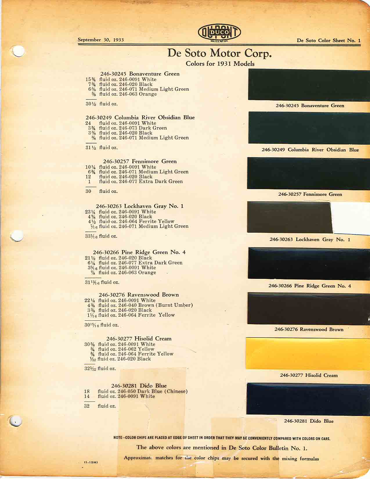 DeSoto Paint Codes and Color Chart 1931