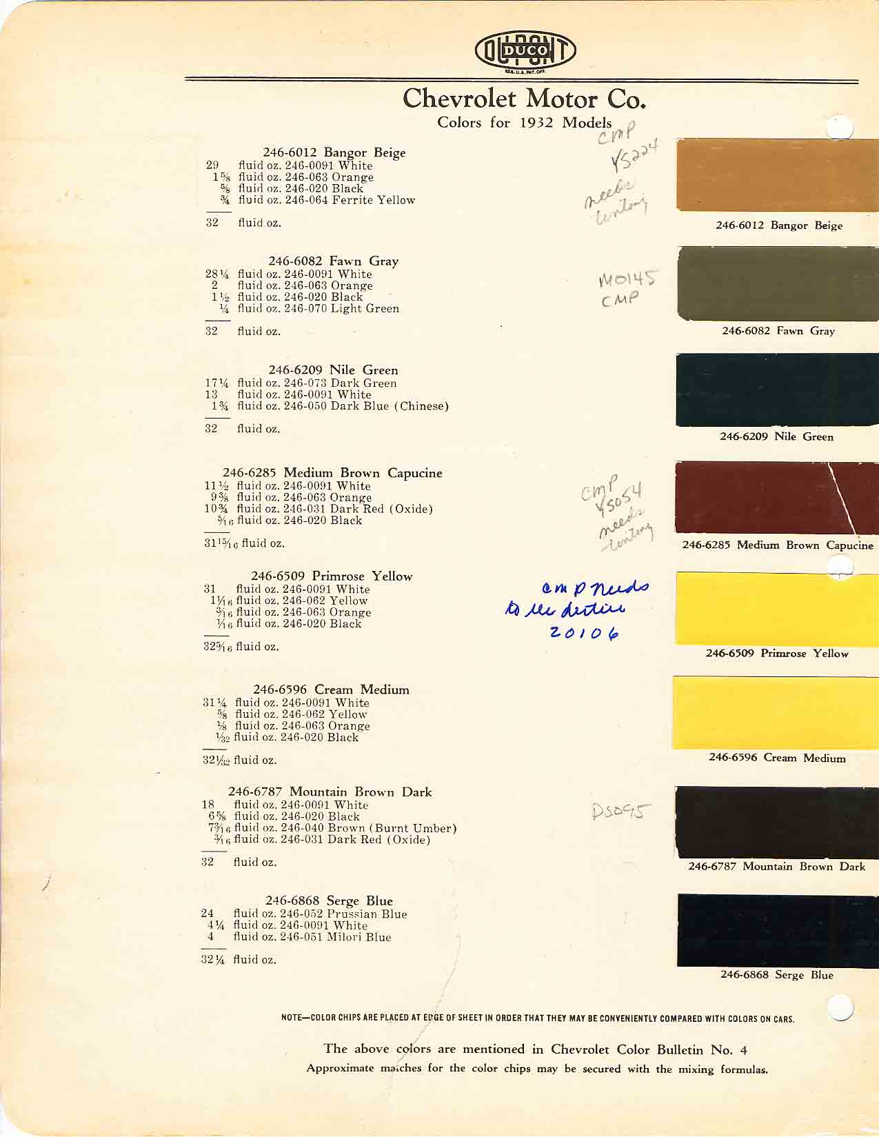 Paint Codes and Color Swatches used by Chevrolet on Vehicles