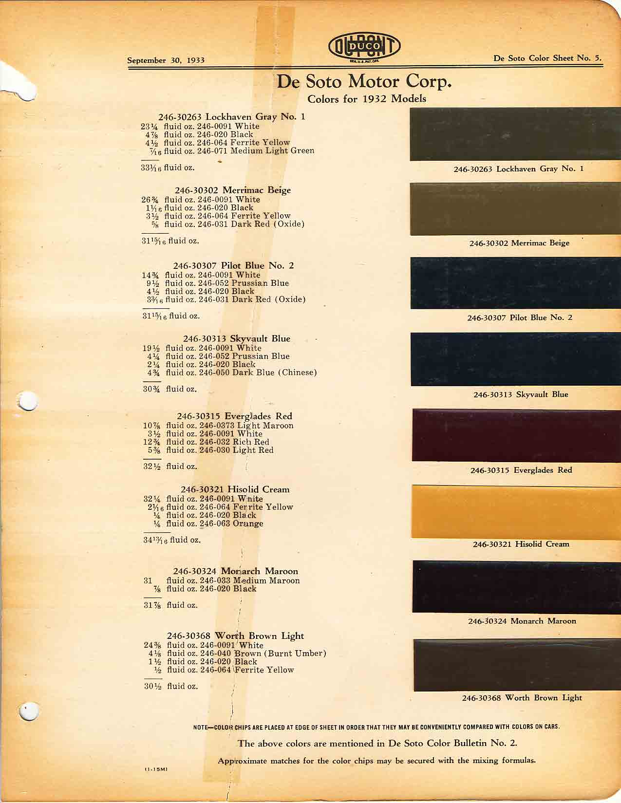 1932 DeSoto Paint Codes and Color Chart