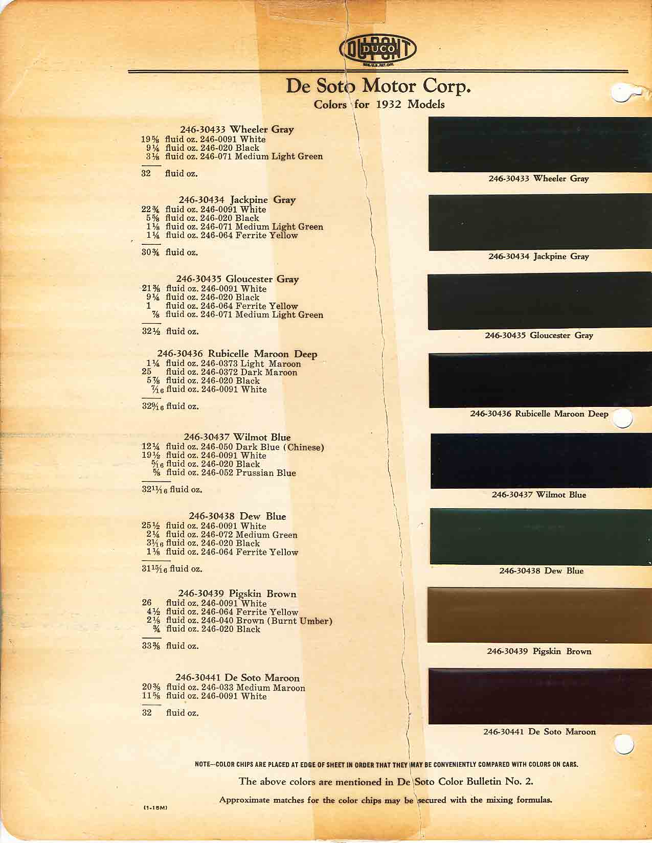 1932 DeSoto Paint Codes and Color Chart