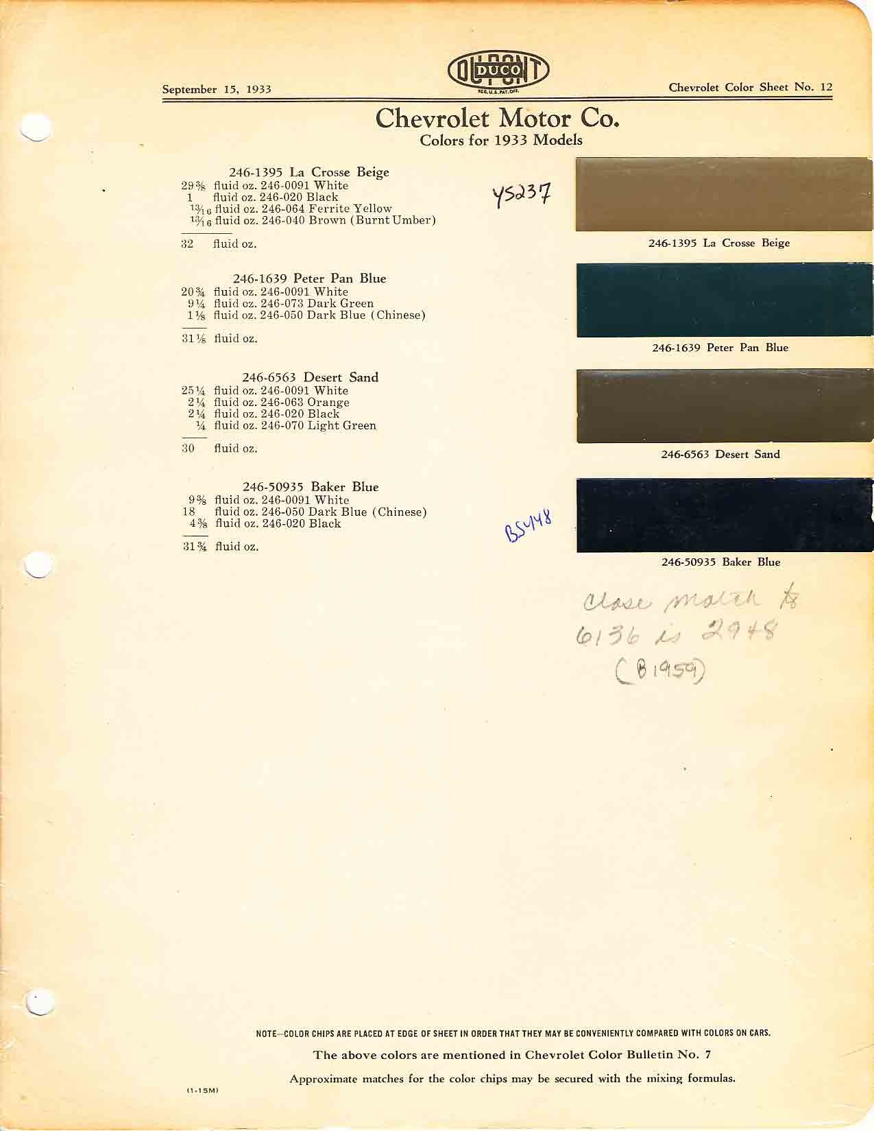 1933 Chevrolet Paint Codes & Color Chart Color chart for 1933 motor vehicles exterior paint code. Examples of Colors and ordering codes.