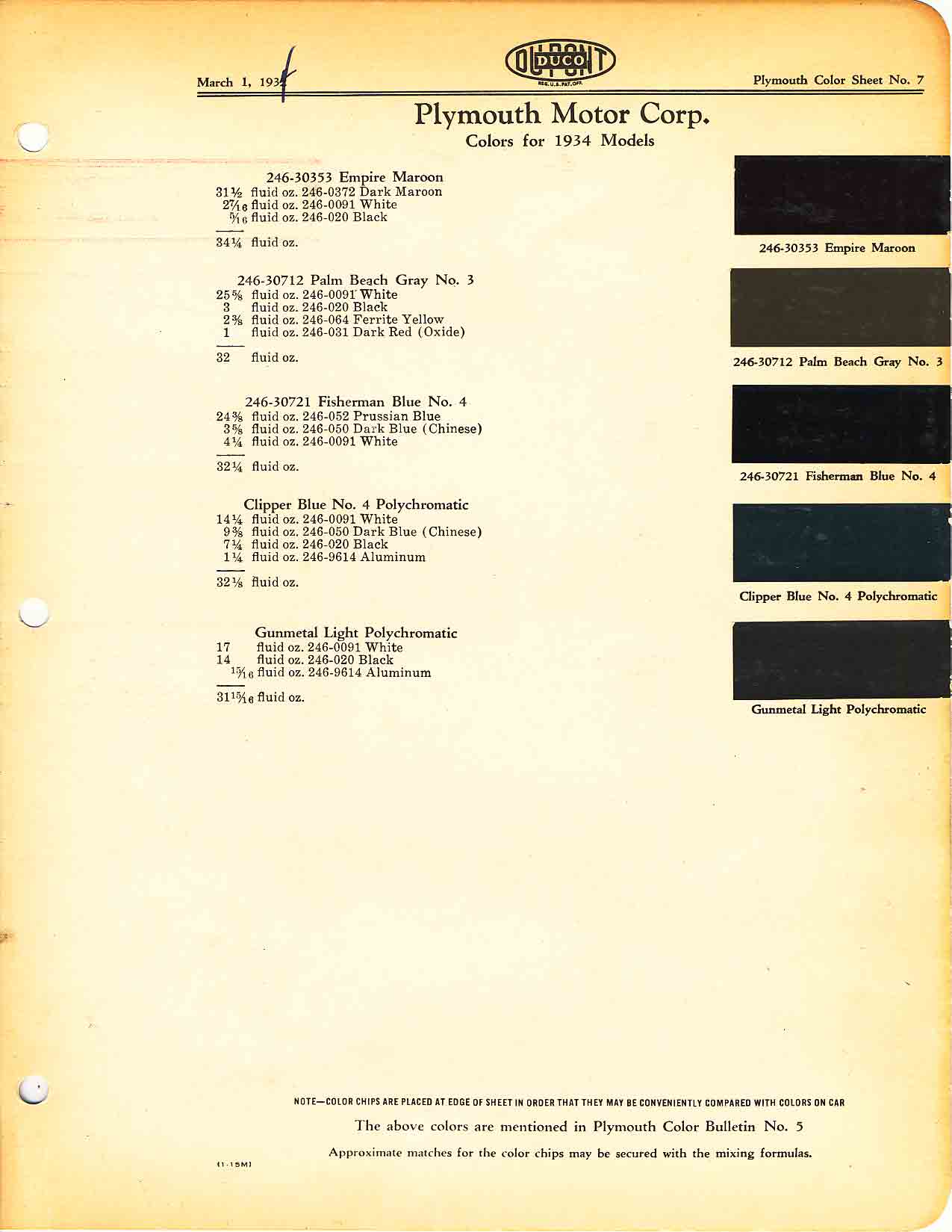 1934 Plymouth Colors and Codes Plymouth Paint Color Code Chart