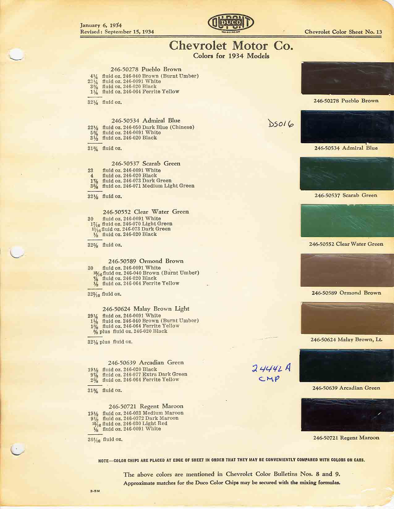 Paint Codes and Color Swatches used by Chevrolet on Vehicles