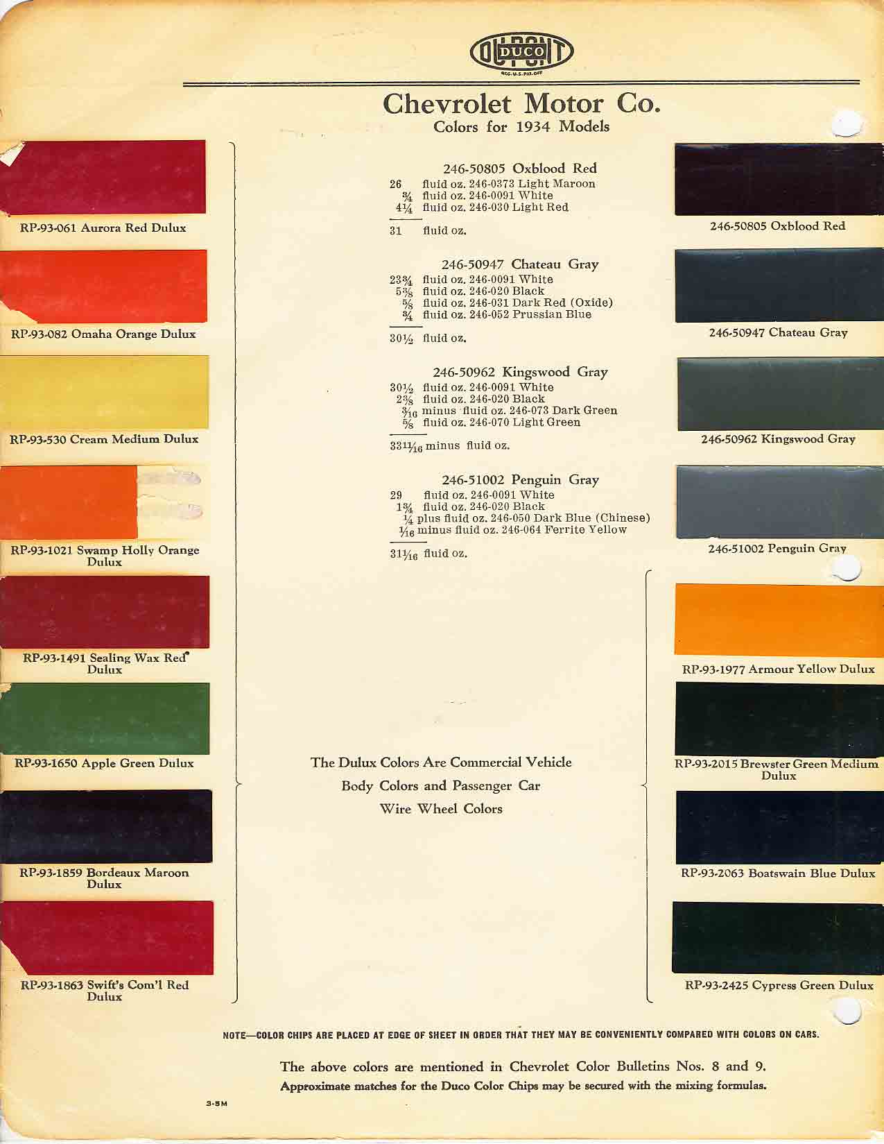 Paint Codes and Color Swatches used by Chevrolet on Vehicles