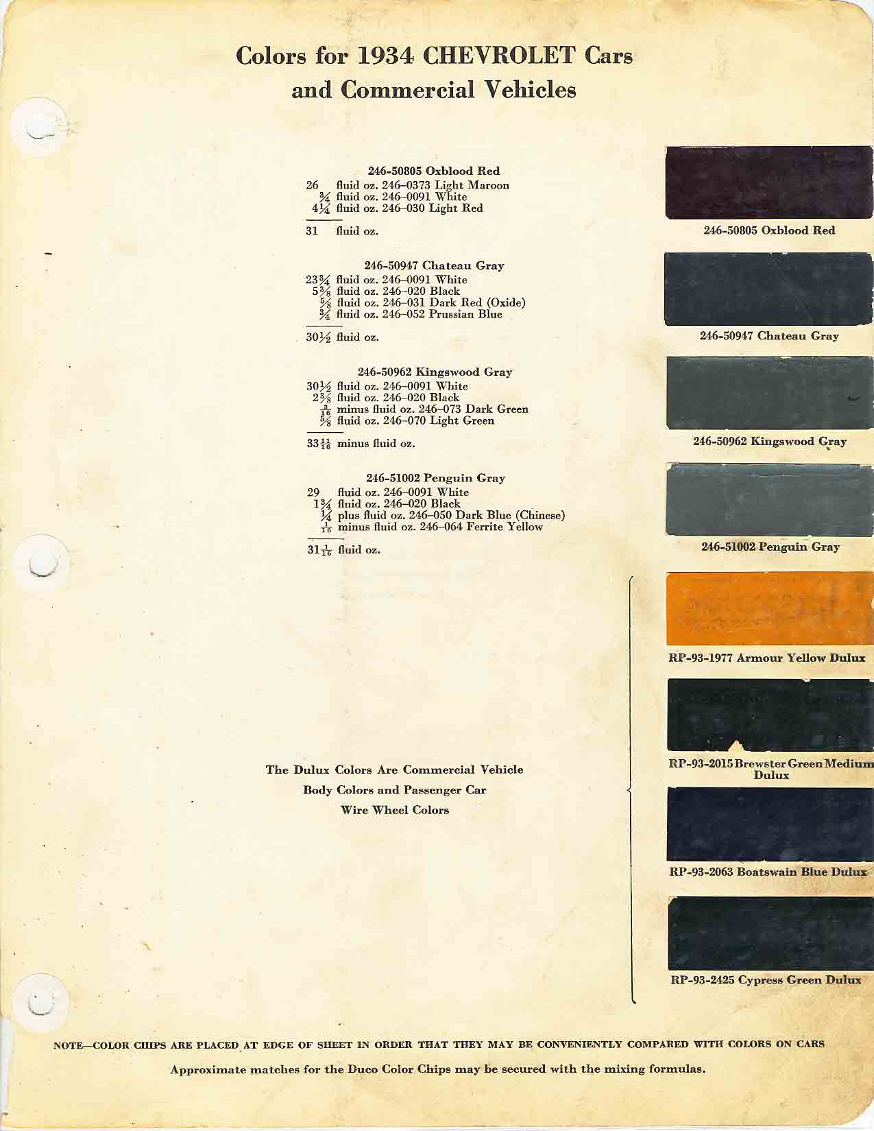 Paint Codes and Color Swatches used by Chevrolet on Vehicles