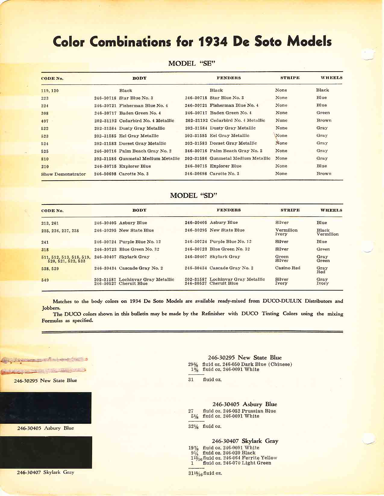 1934 DeSoto Paint Codes and Color Chart