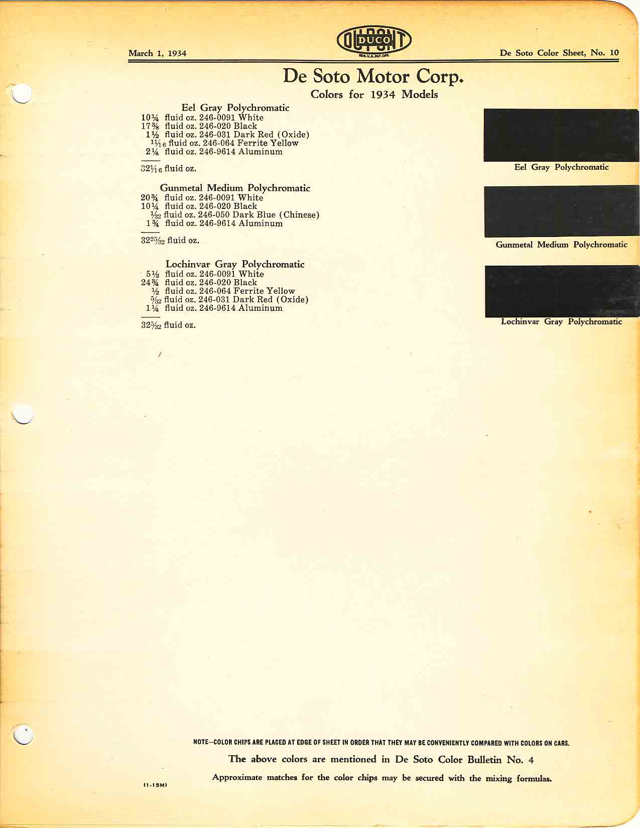 1934 DeSoto Paint Codes and Color Chart