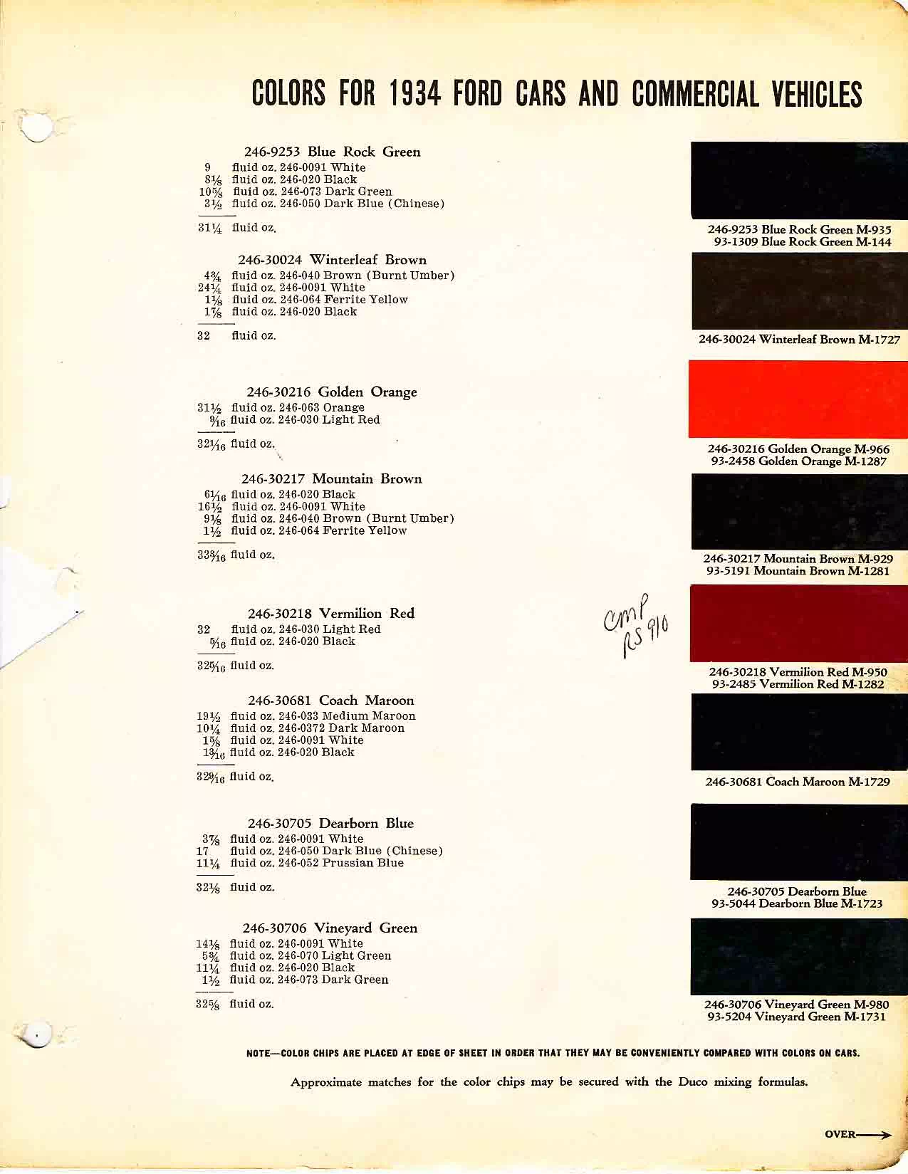 1934 Ford Paint Codes & Color Chart Paint colors, codes & the color swatch used on Ford vehicles