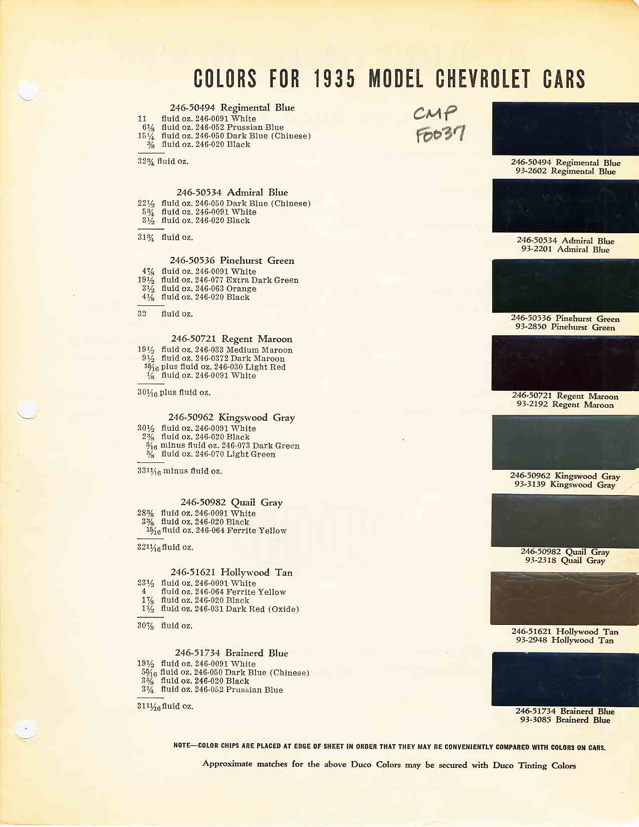 Paint Codes and Color Swatches used by Chevrolet on Vehicles