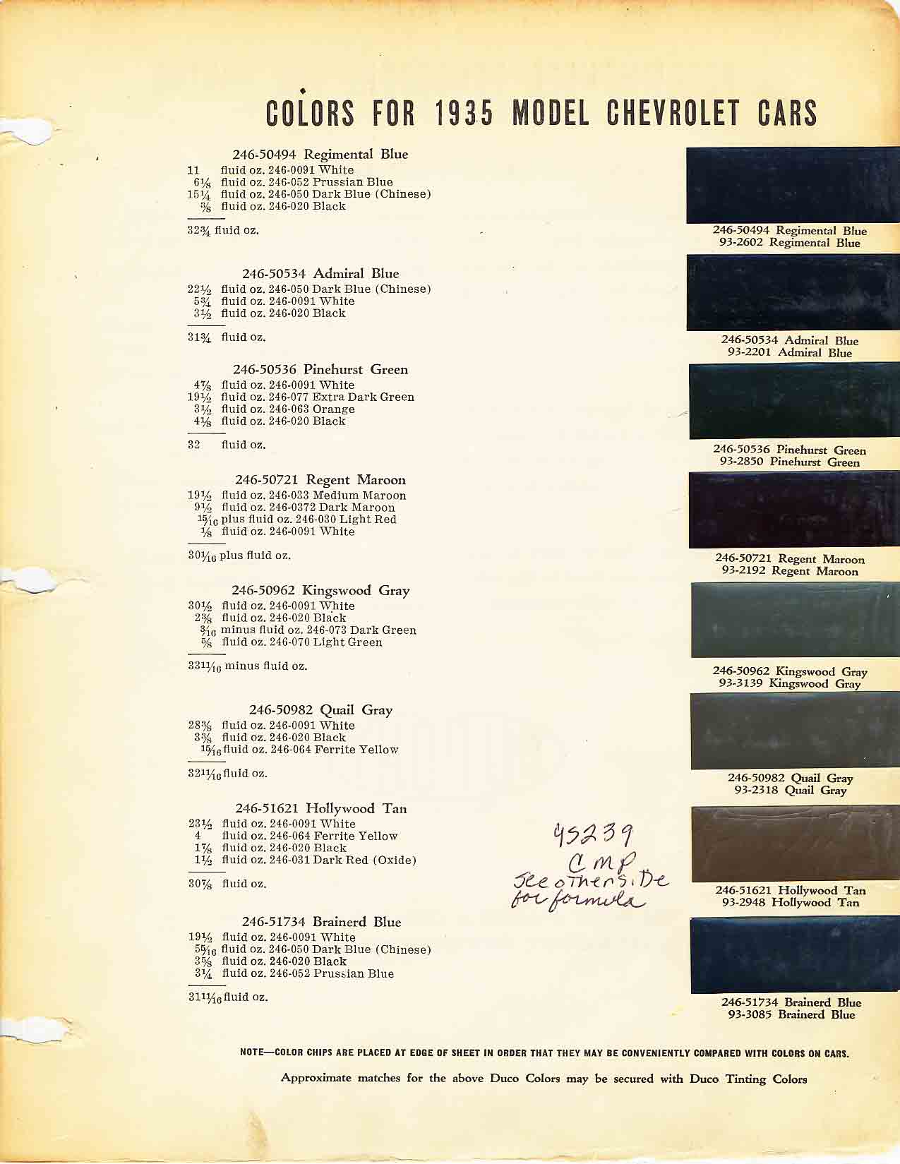 Paint Codes and Color Swatches used by Chevrolet on Vehicles