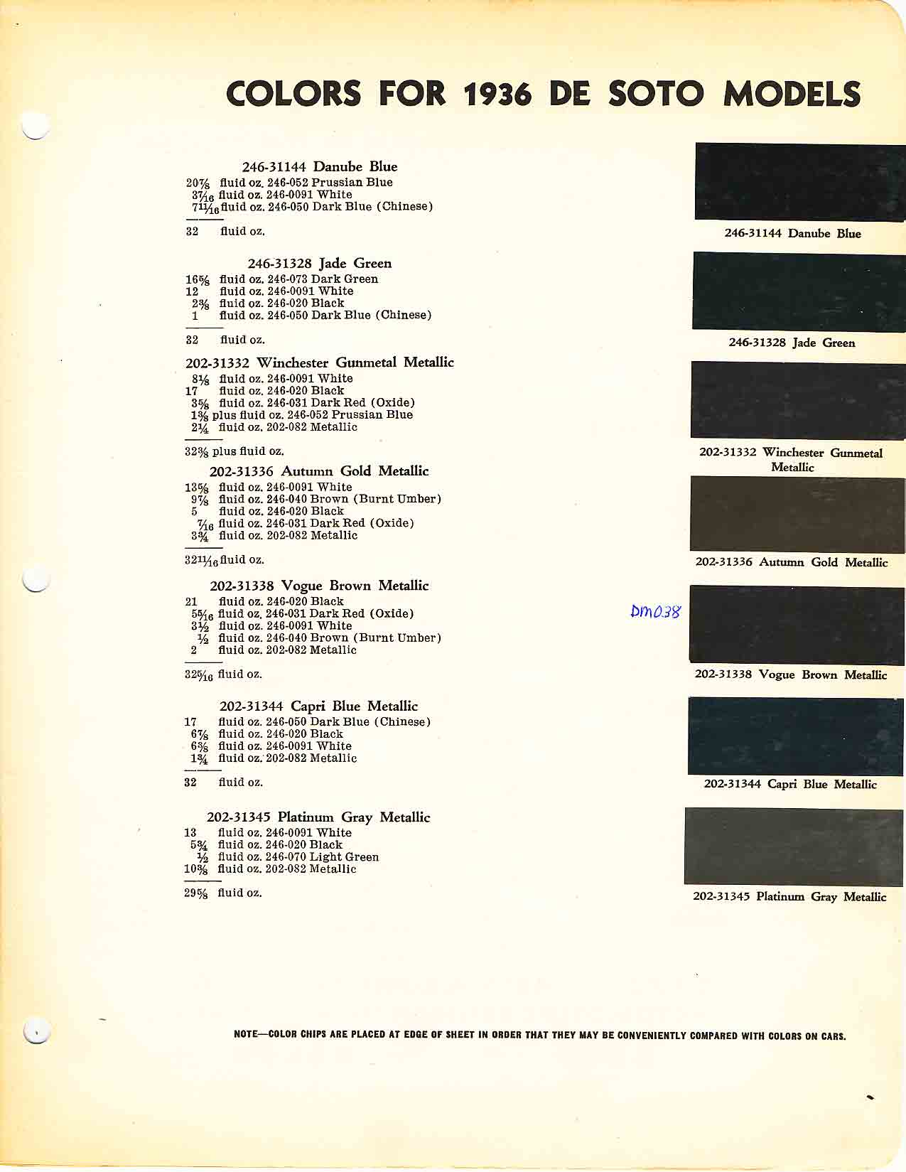1936 DeSoto Paint Codes and Color Chart