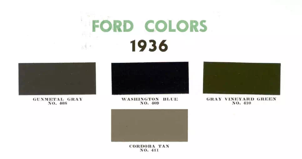 colors and ordering codes for those colors used on 1936 vehicles