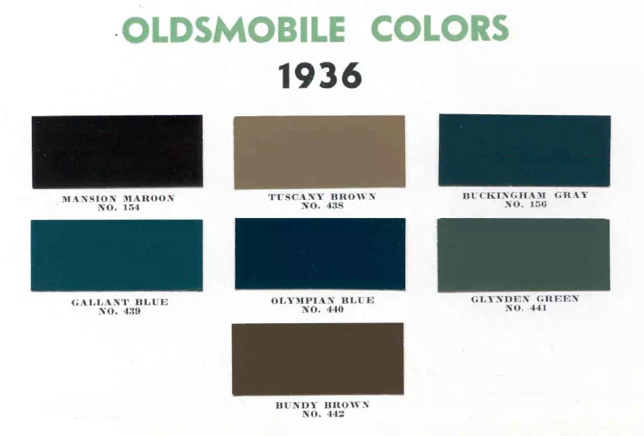 colors and ordering codes for those colors used on 1936 vehicles