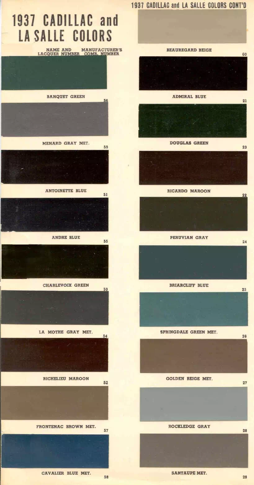 colors and ordering codes for those colors used on 1937 vehicles