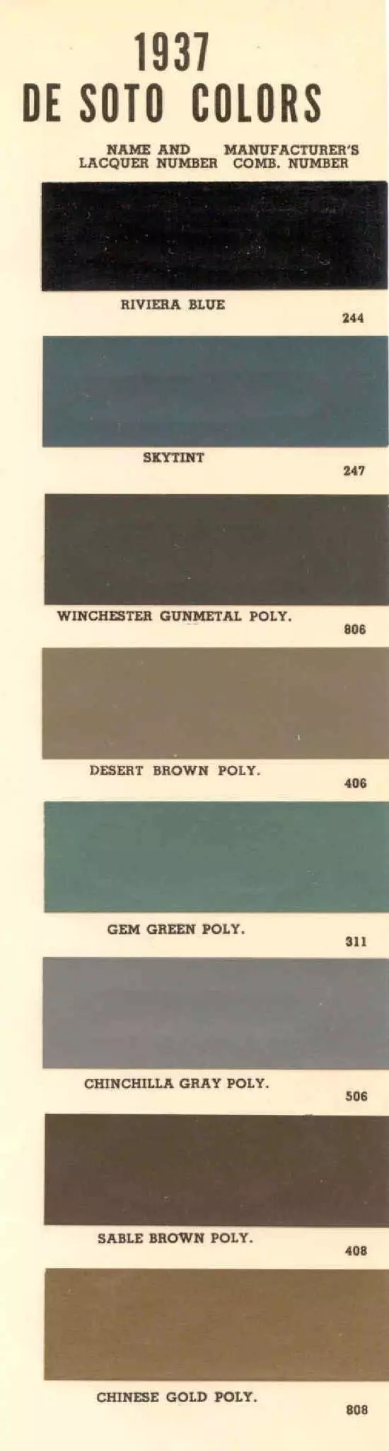 1937 DeSoto Paint Codes and Color Chart
