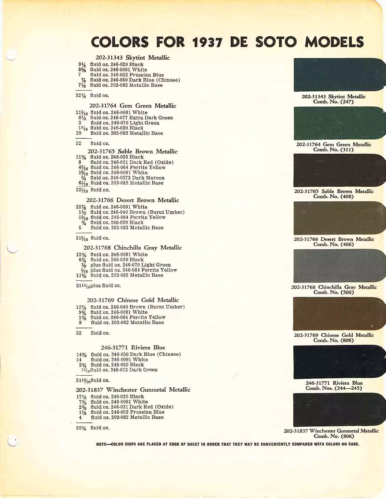 1937 DeSoto Paint Codes and Color Chart