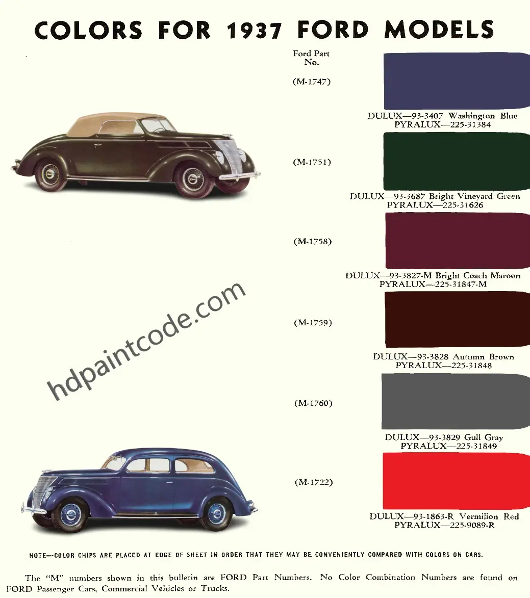 1937 Ford Paint Codes & Color Chart Paint Codes, paint swatches, and mixing formulas for 1937 ford vehicles