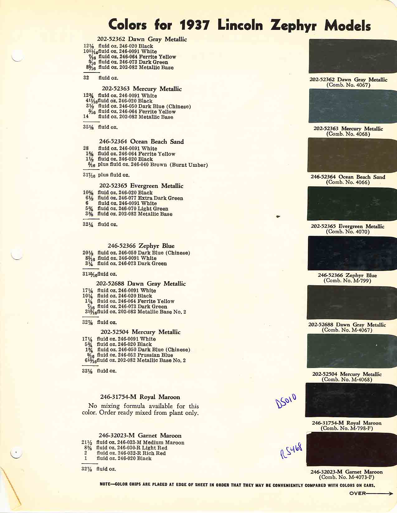 1937 Lincoln Paint Codes & Color Chart Paint Colors used on the Exterior of Lincoln