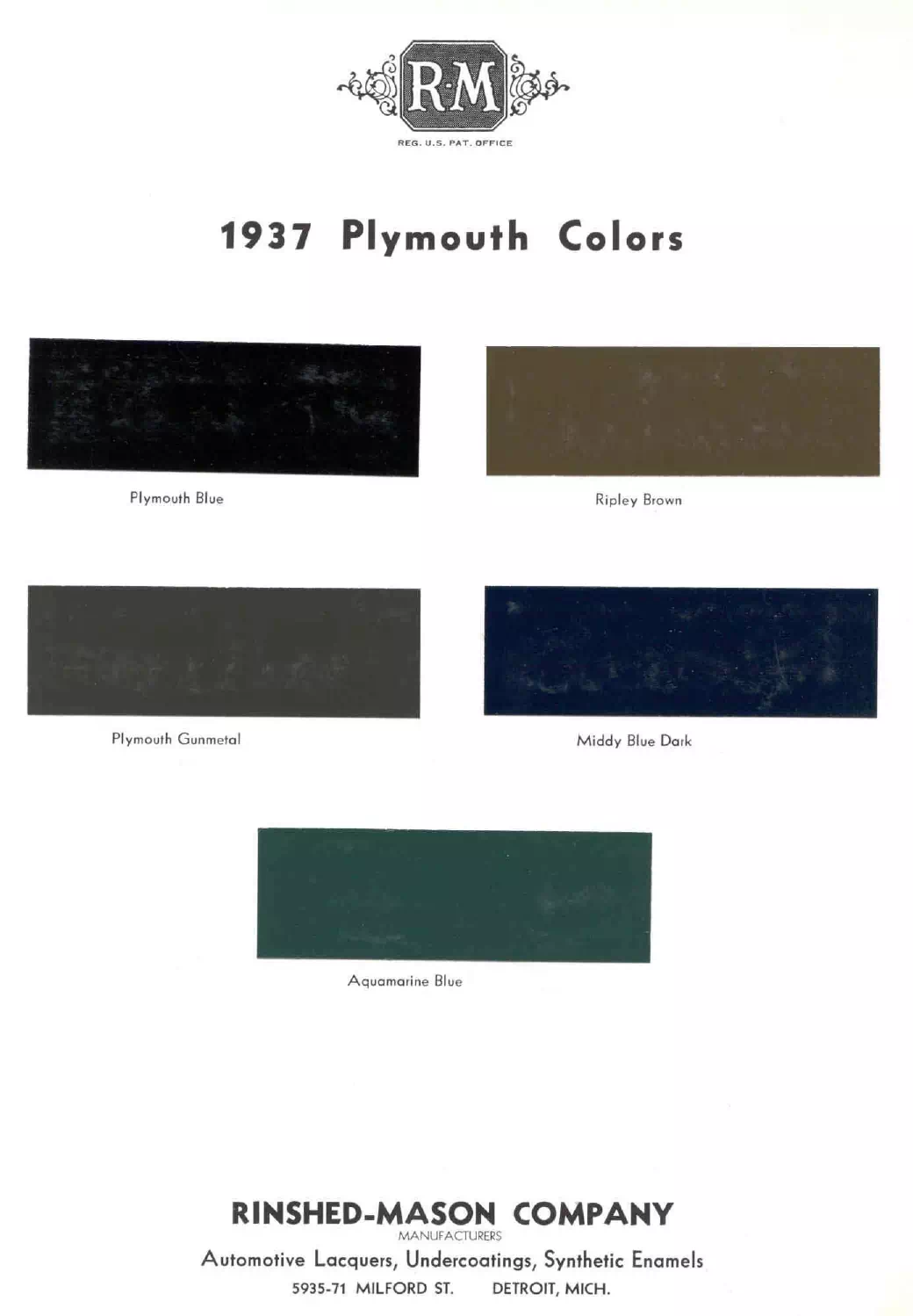 colors and ordering codes for those colors used on 1937 vehicles