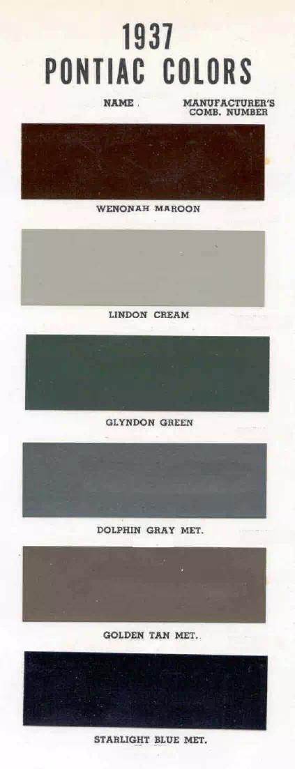 colors and ordering codes for those colors used on 1937 vehicles